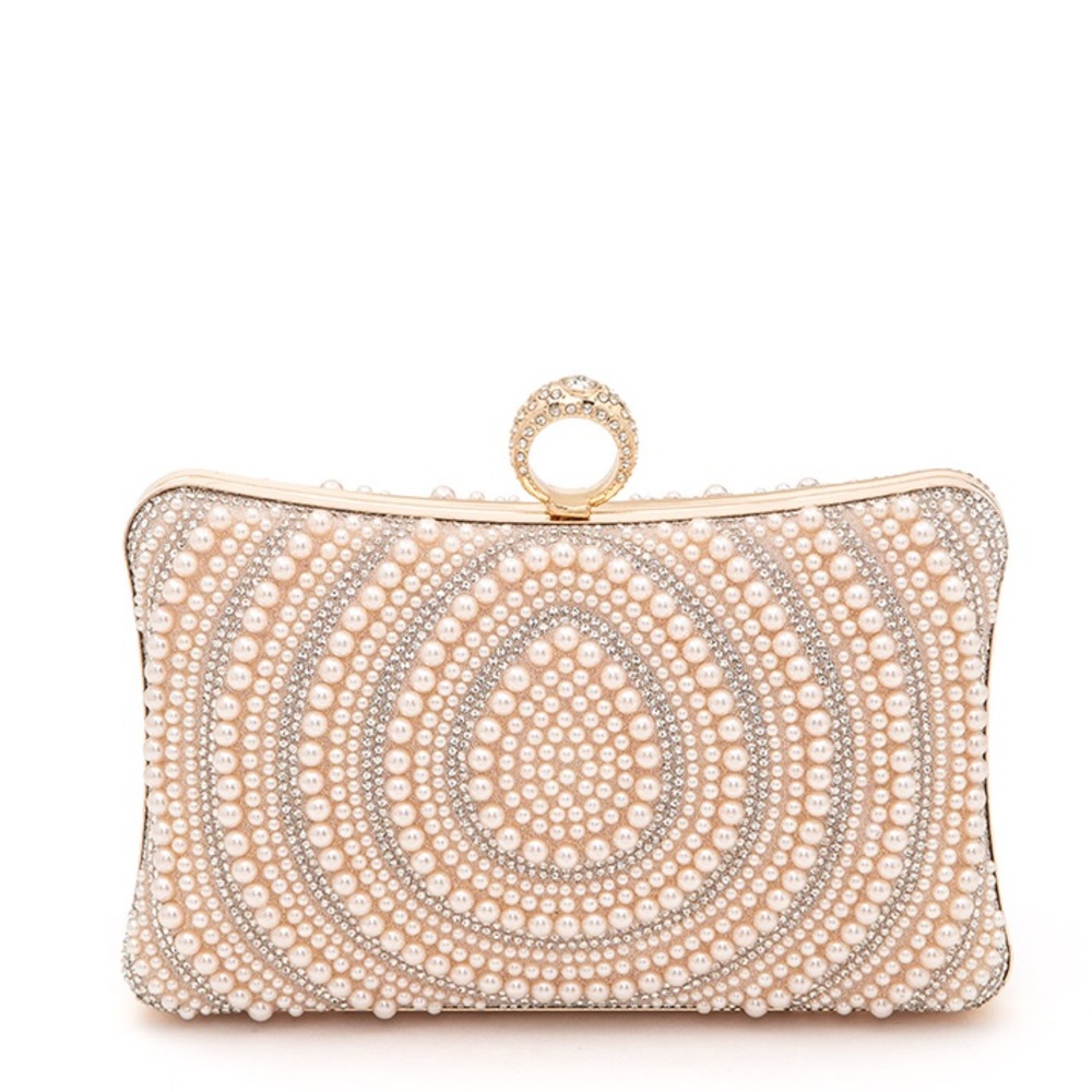 Gold Pearl Rhinestone Evening Clutch